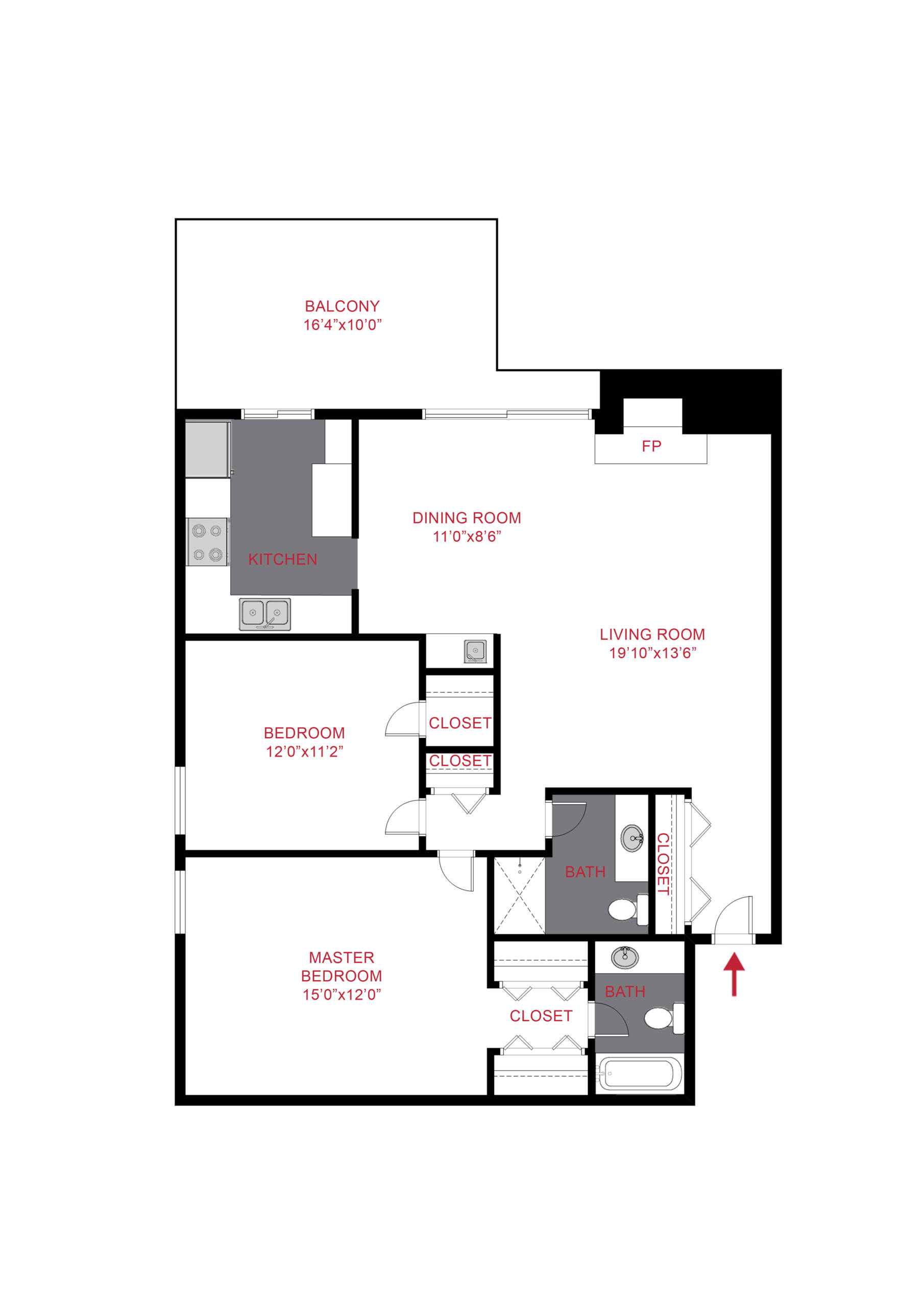 Rendering of the Chesterfield floor plan with 2 bedroom[s] and 2 bathroom[s] at The Manchester