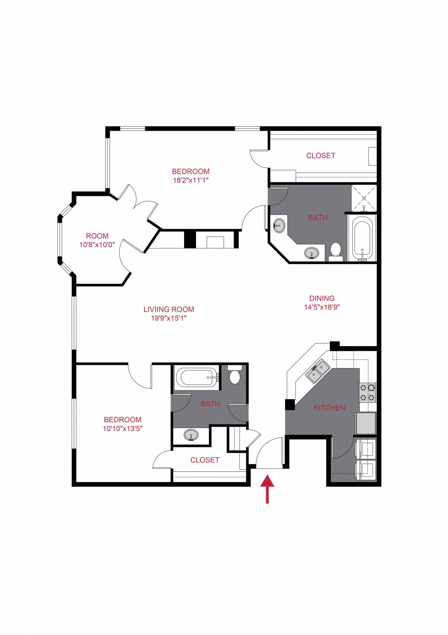 Rendering of the PLAN VILLAGE GREEN EXTENDED + STUDY floor plan with 2 bedroom[s] and 2 bathroom[s] at Timber Creek