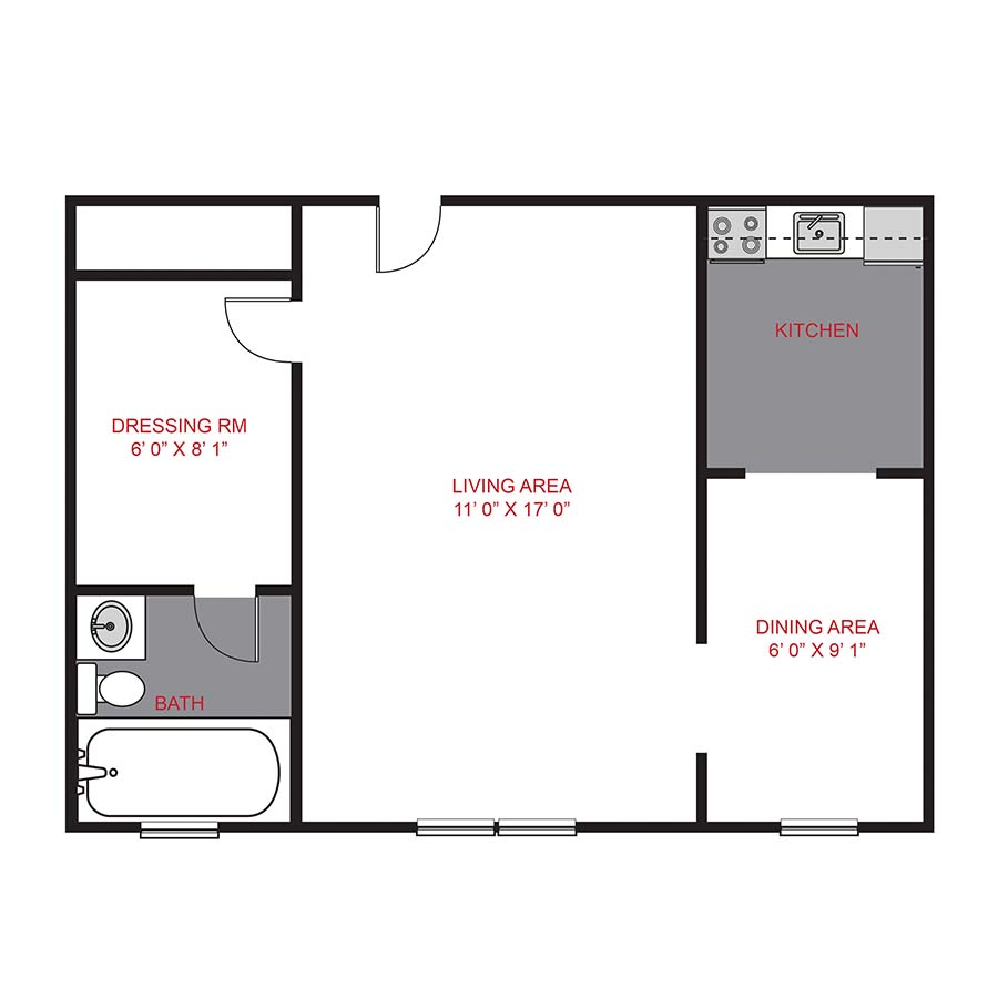 Rendering of the Plan S4 - Studio floor plan with a Studio bedroom and 1 bathroom[s] at The Novelist