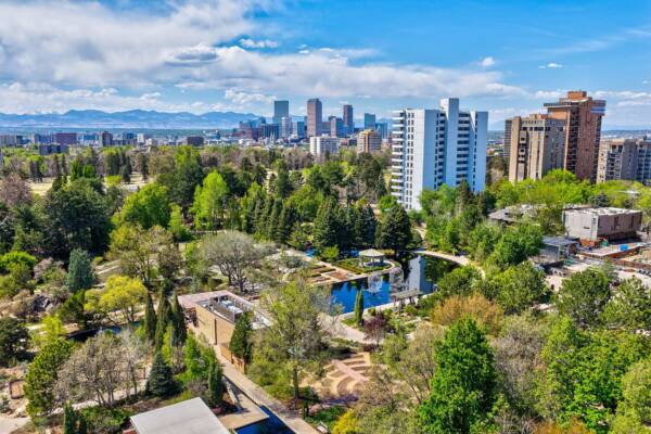 Aerial view of Denver Botanic Gardens near Cheesman Park.