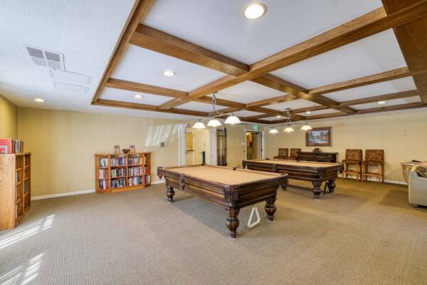 The Manchester community lounge with pool tables.