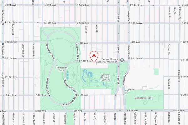Map showing location of the Manchester apartments near Cheesman Park in Denver.